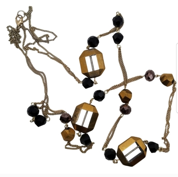 VINTAGE GOLDTONED & GLASS BEAD CHAIN NECKLACE - Picture 1 of 6